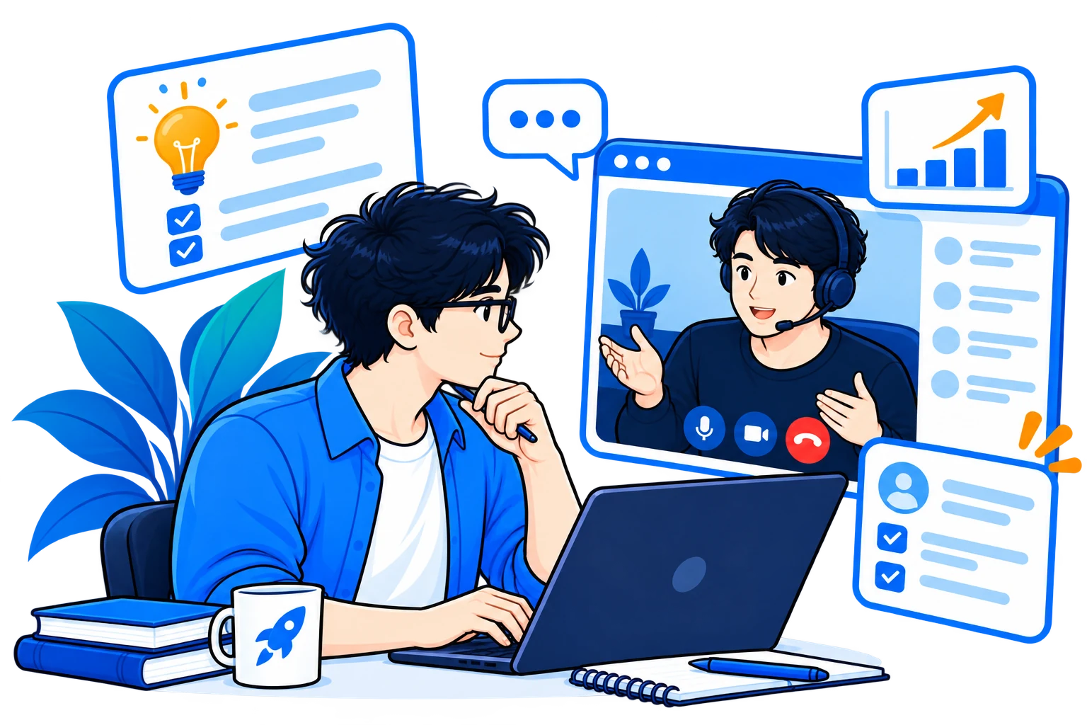 A specialist giving a focused 45-minute session to a founder on a video call